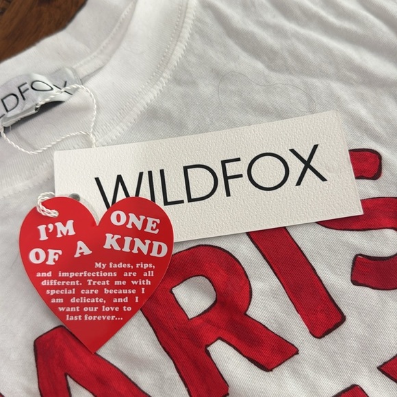 Wildfox White T-Shirt with Red Paris Is my Lover Print lips Graphics  Small nwt - Picture 8 of 11